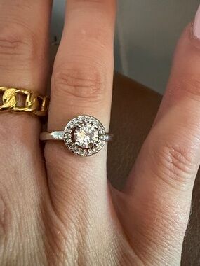 CZ Classic Silver Halo Ring with Clear Center Stone - Women Jewelry